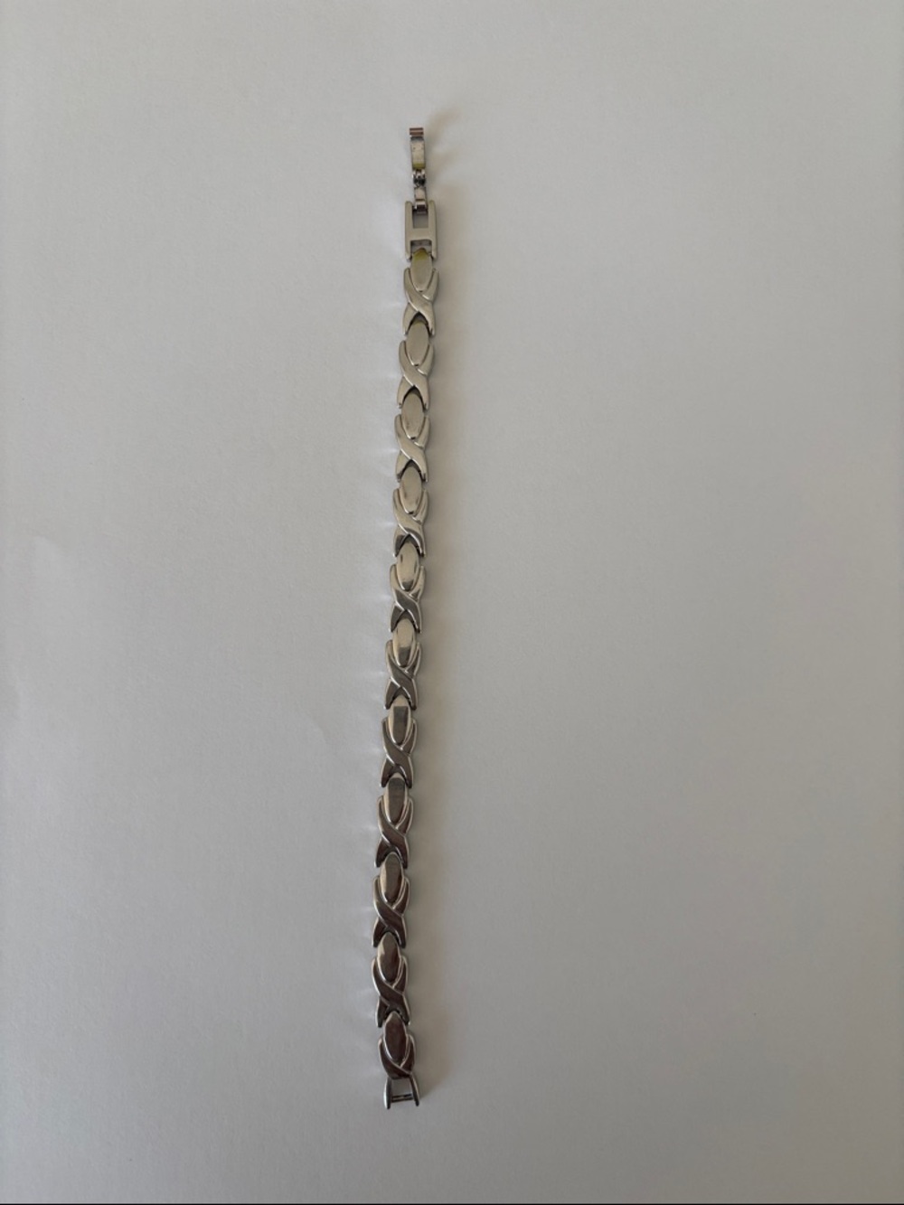 Vintage Sterling Silver Tennis Bracelet: 925 X and O Link, 7.5" 22 g